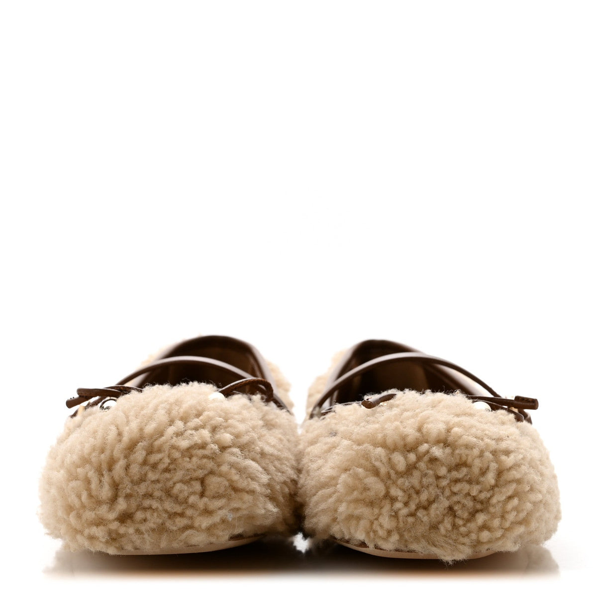 Shearling Horsebit Ballet Flats 38.5 Beige