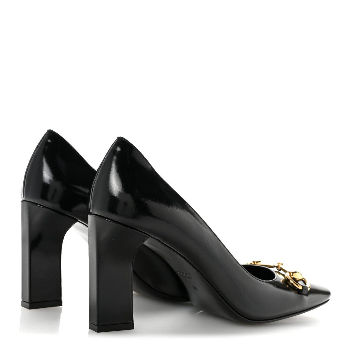 Shiny Calfskin Horsebit Signora 85mm Pumps 39 Black