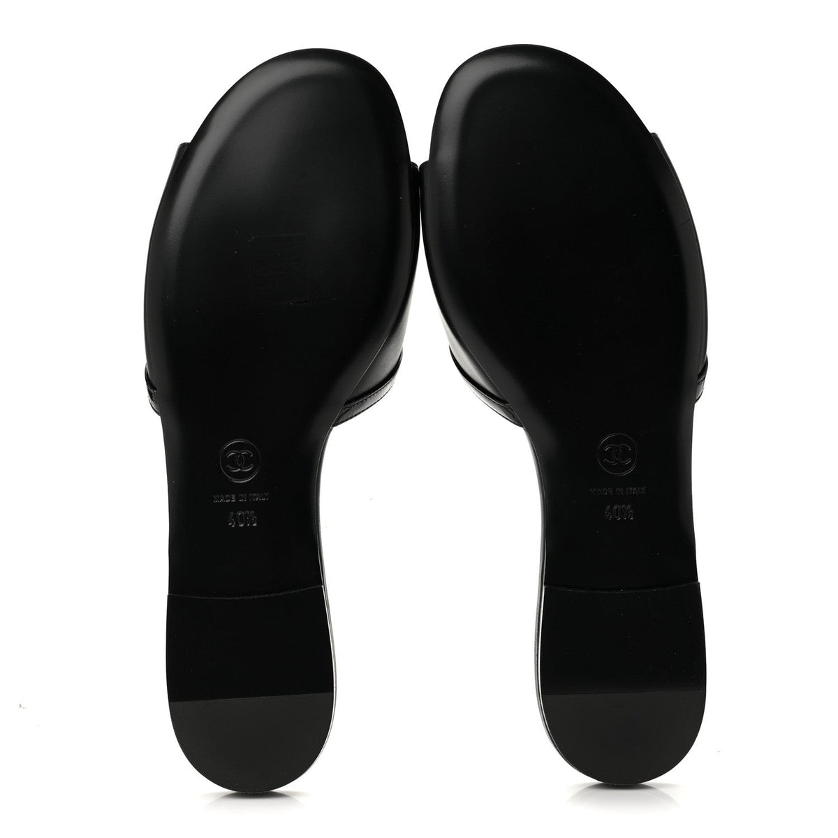 Lambskin Patent Calfskin CC Cutout Mules 40.5 Black