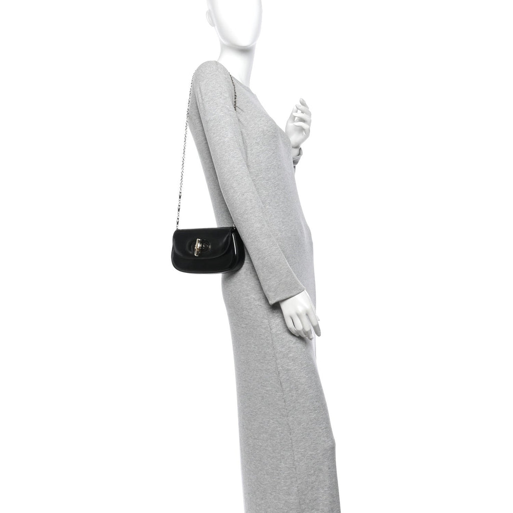Shiny Calfskin Small Bamboo Night Bag Black