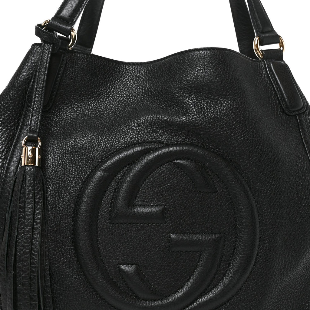 Pebbled Calfskin Medium Soho Shoulder Bag Black