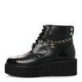 Calfskin Shiny Calfskin Chain Lace Up CC Short Boots 38.5 Black