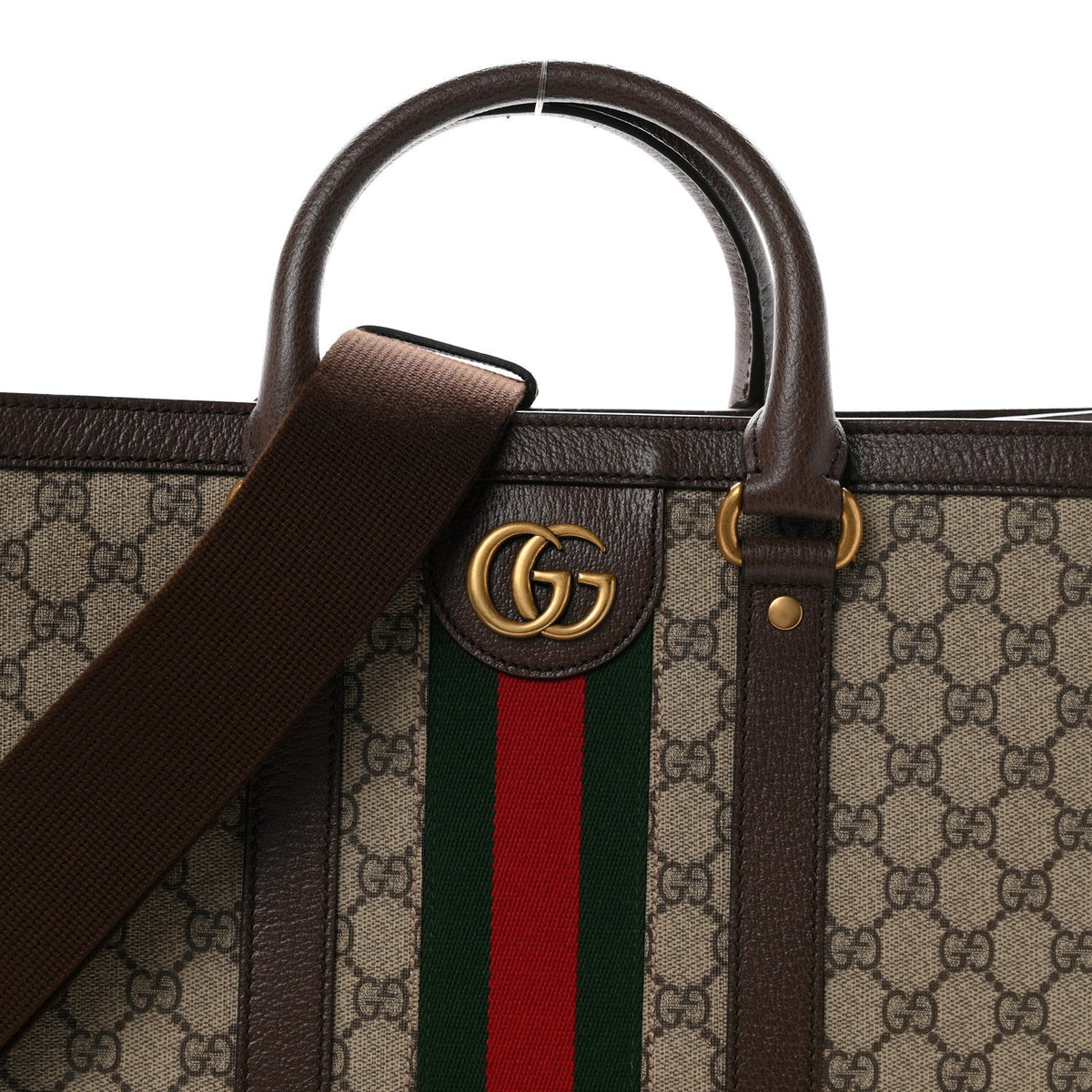 GG Supreme Monogram Web Textured Dollar Calfskin Medium Ophidia Tote Brown