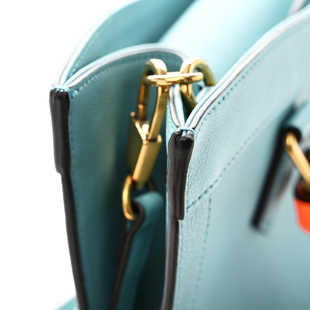 Wonka Grain Calfskin Medium Diana Tote Bag Dusty Azure Orange Fluo