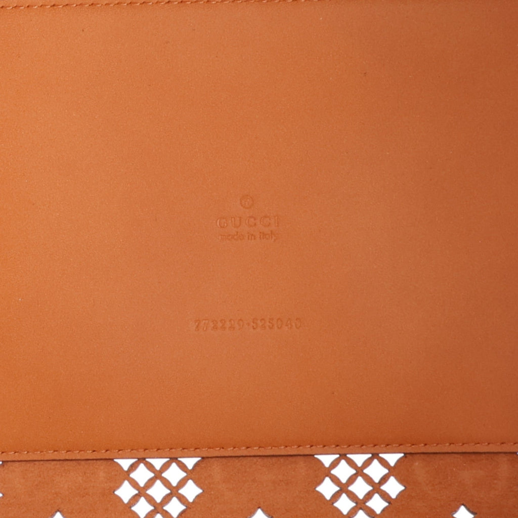 Calfskin GG Monogram Diamond Cut Medium Ophidia Tote Bag Brown