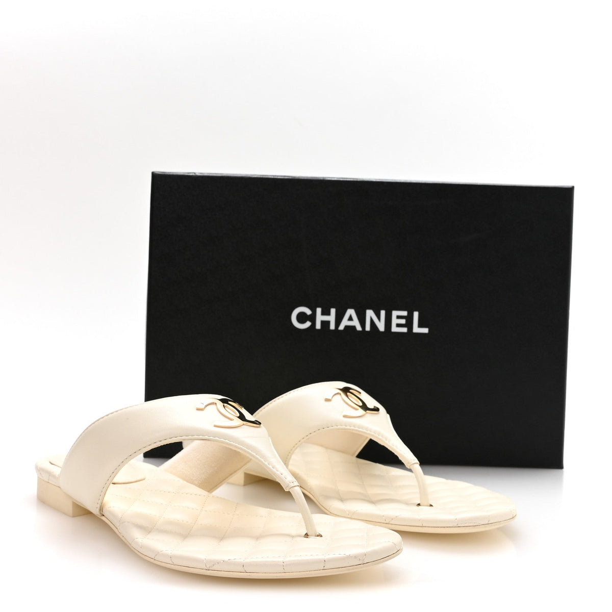 Lambskin Quilted Padded Thong Sandals 39.5 White
