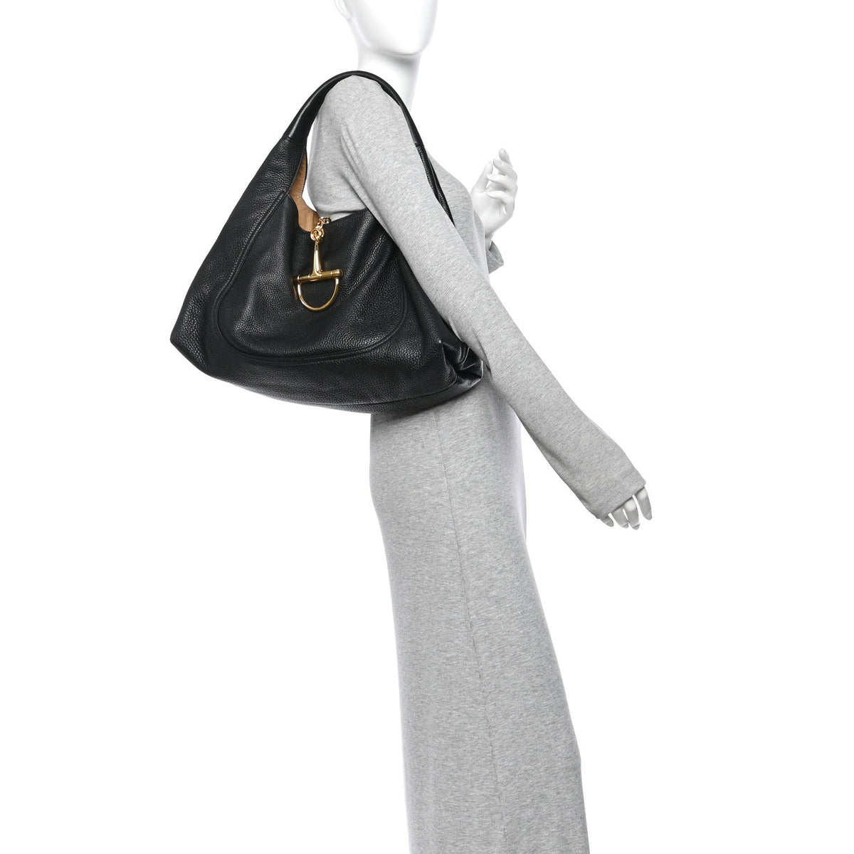 Grained Calfskin Softbit Maxi Shoulder Bag Black