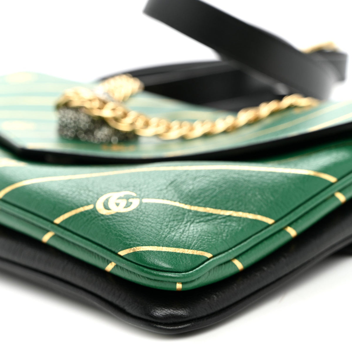 Calfskin Diagonal GG Medium Thiara Double Envelope Shoulder Bag Emerald Green Black