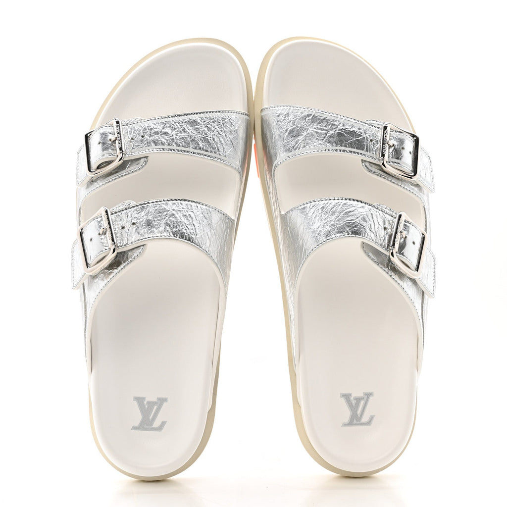 Metallic Mix Materials Mens LV Script Trainer Mules 11 Silver Multicolor