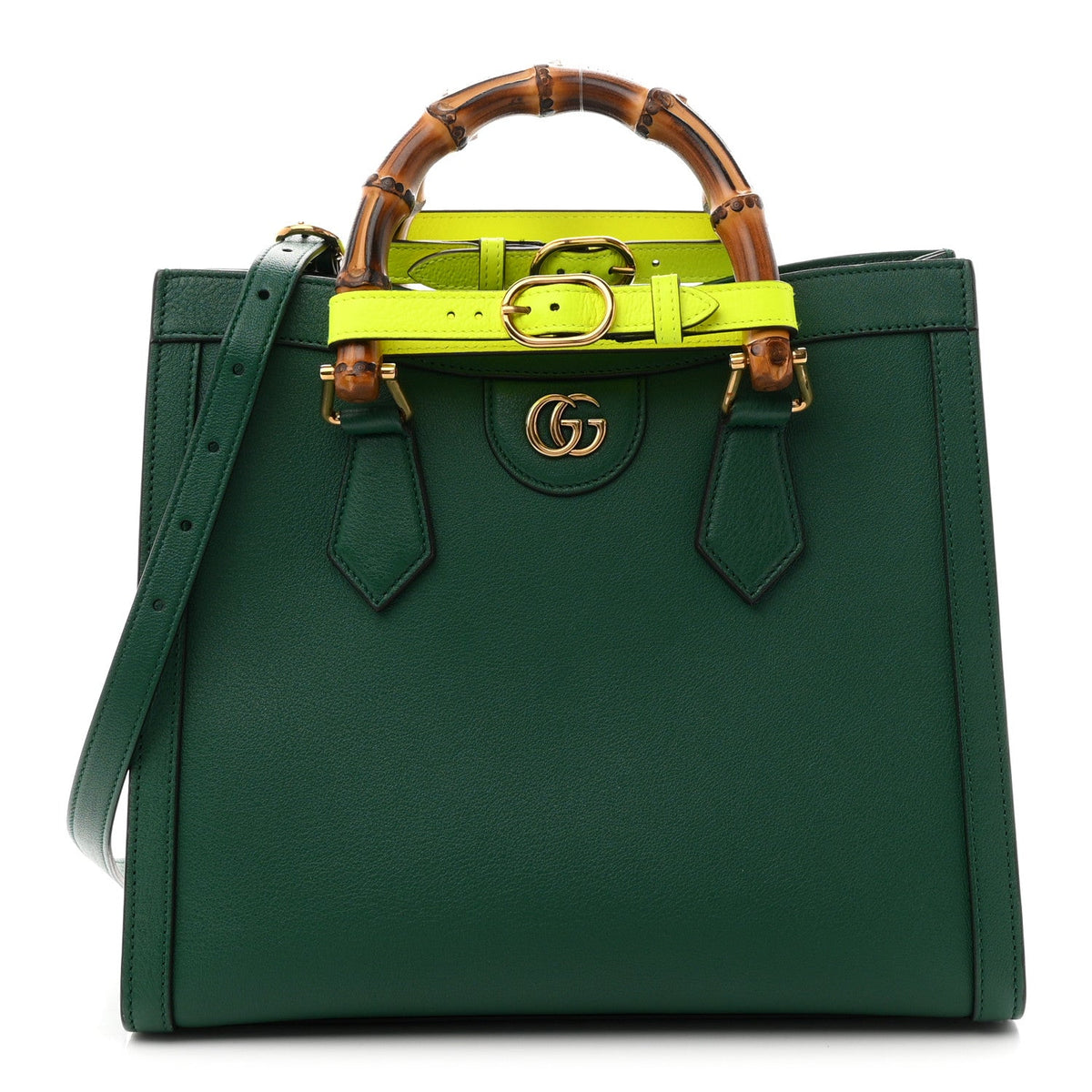 Wonka Grain Calfskin Small Diana Tote Bag Green Yellow Fluo
