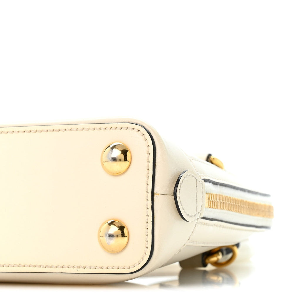 Boarded Plutone Calfskin Mini Horsebit 1955 Top Handle Bag Mystic White