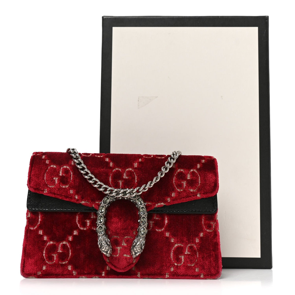 Velvet GG Monogram Super Mini Dionysus Shoulder Bag Red Cipria Black
