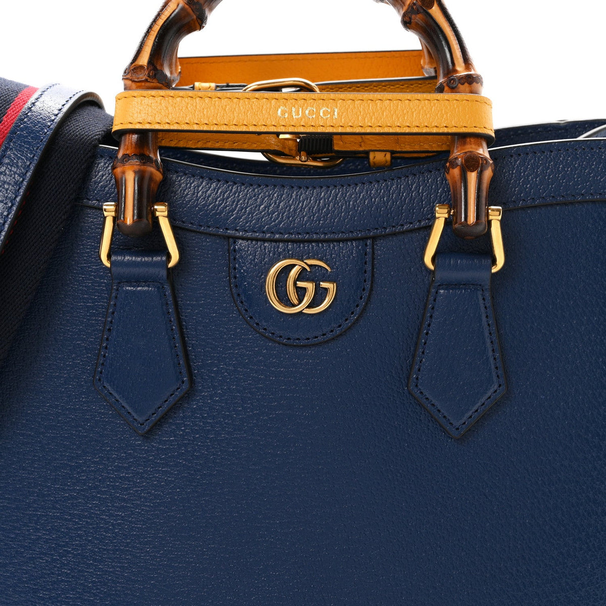 Textured Dollar Calfskin Web Small Diana Tote Bag Royal Crop