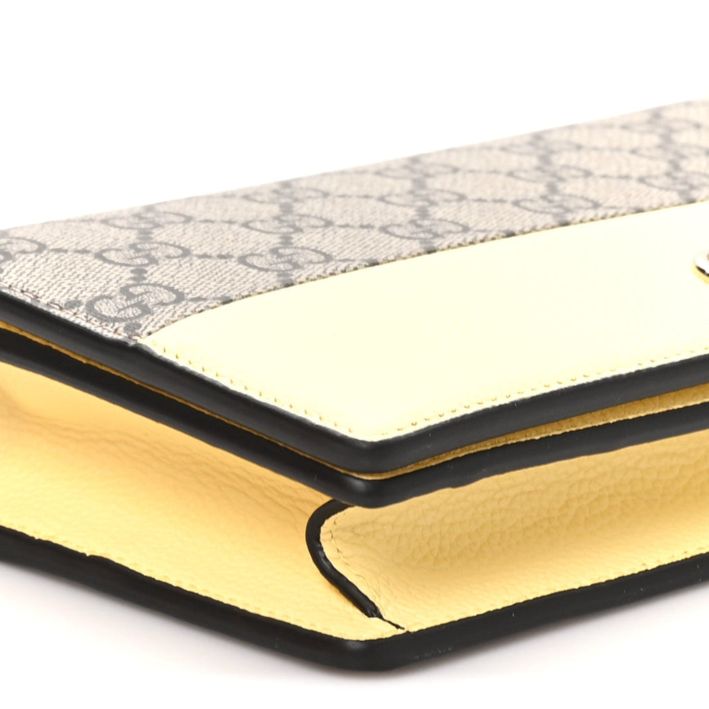 Dollar Calfskin GG Supreme Monogram Mini GG Marmont Chain Wallet Beige Light Yellow