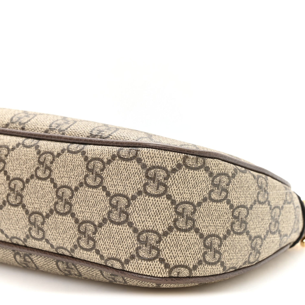 GG Supreme Monogram Textured Dollar Calfskin Web Small Ophidia GG Handbag Beige Ebony New Acero