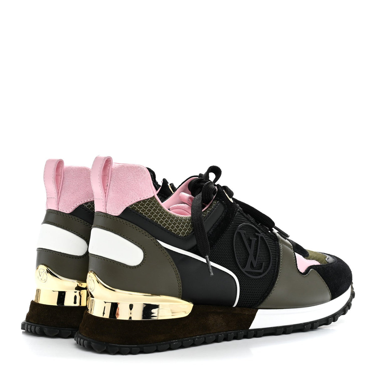 Suede Monogram Run Away Sneakers 37 Khaki Multicolor