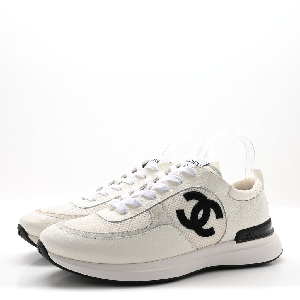 Calfskin Mesh Suede CC Sneakers 45 White Black
