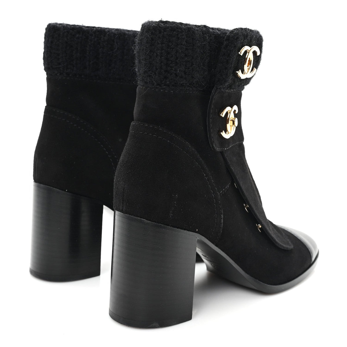 Suede Lambskin Knit CC Short Boots 39 Black