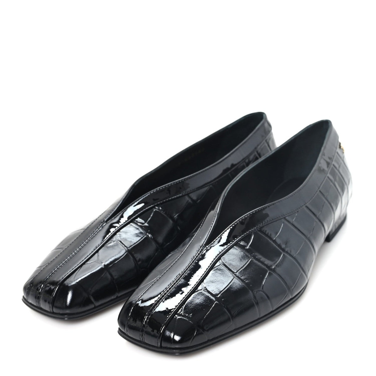 Patent Calfskin Crocodile Embossed Ballet Flats 36 Black