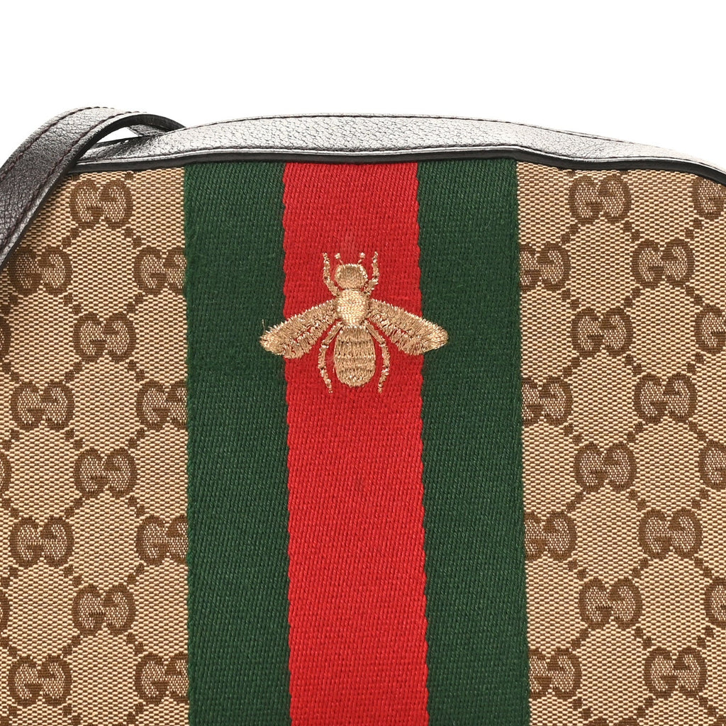 GG Supreme Monogram Web Small Webby Bee Shoulder Bag Dark Brown