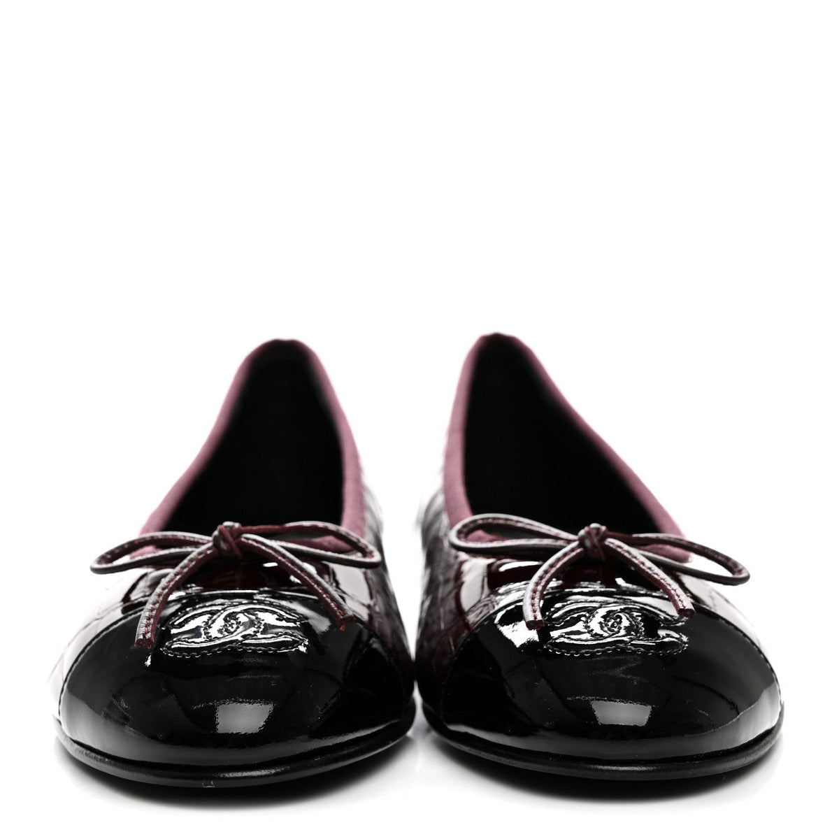 Patent Calfskin Crocodile Embossed Ballerina Flats 37.5 Dark Burgundy Black