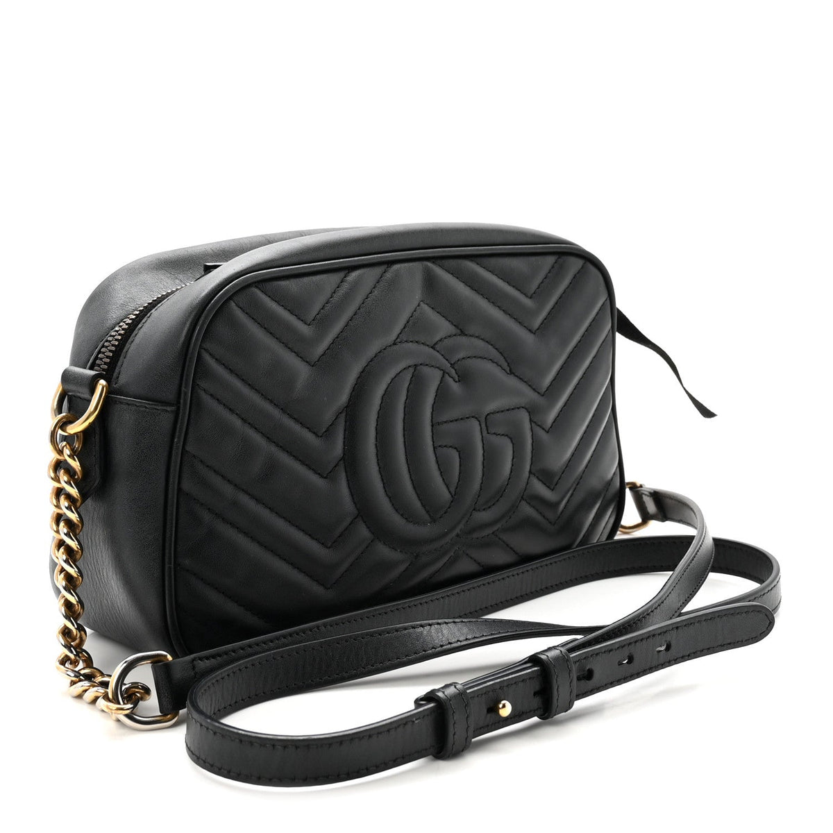 Calfskin Matelasse Small GG Marmont Chain Shoulder Bag Black