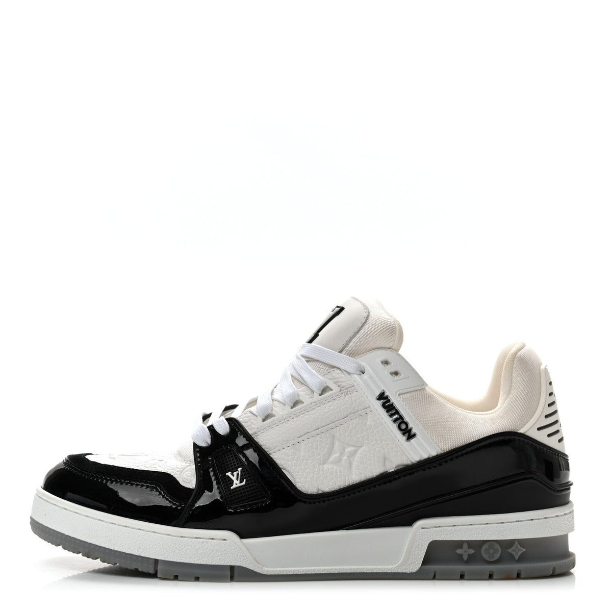Calfskin Patent Mens LV Trainer Sneakers 9 White Black