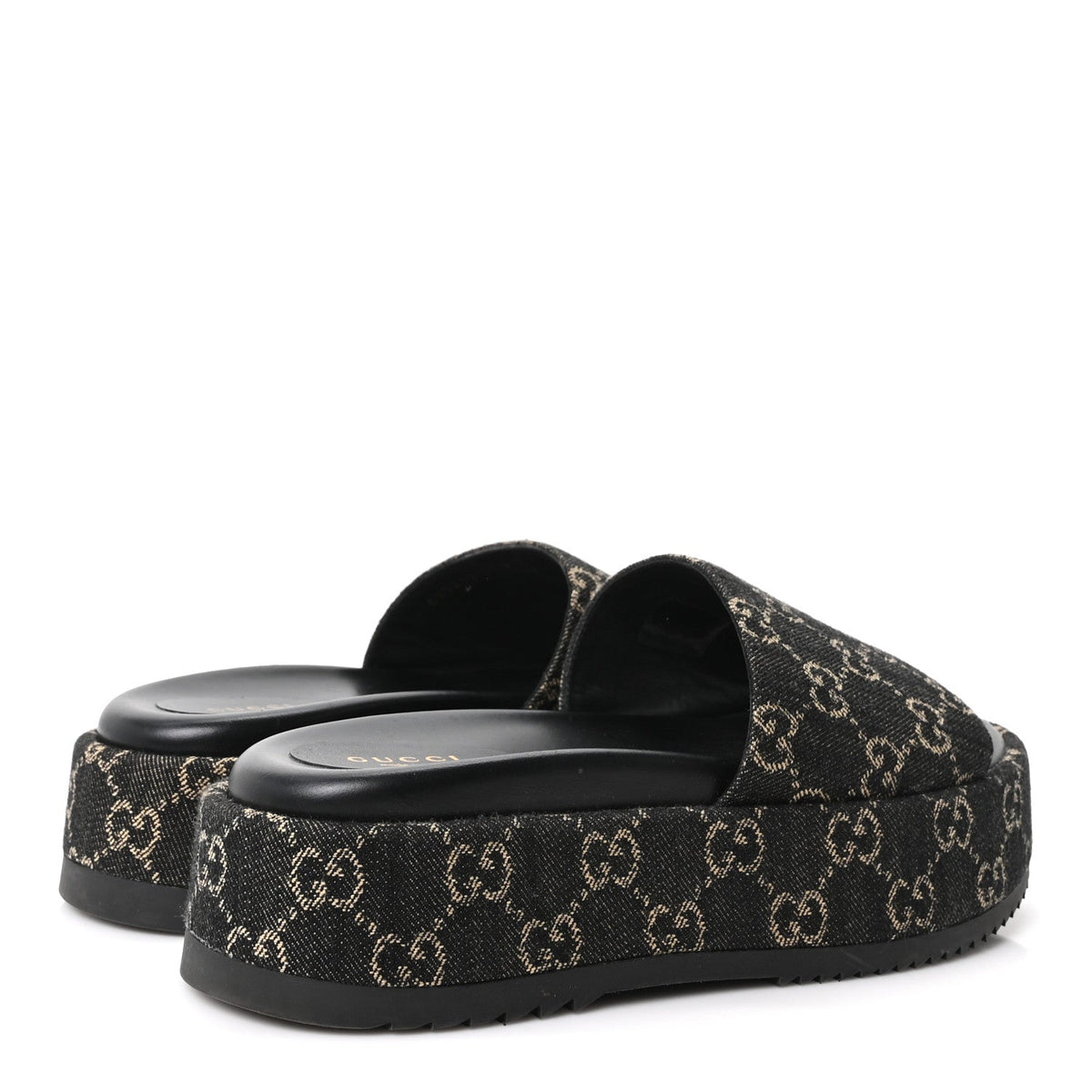 Jacquard Black Denim GG Monogram Angelina Platform 55mm Slide Sandals 39.5 Black Ivory