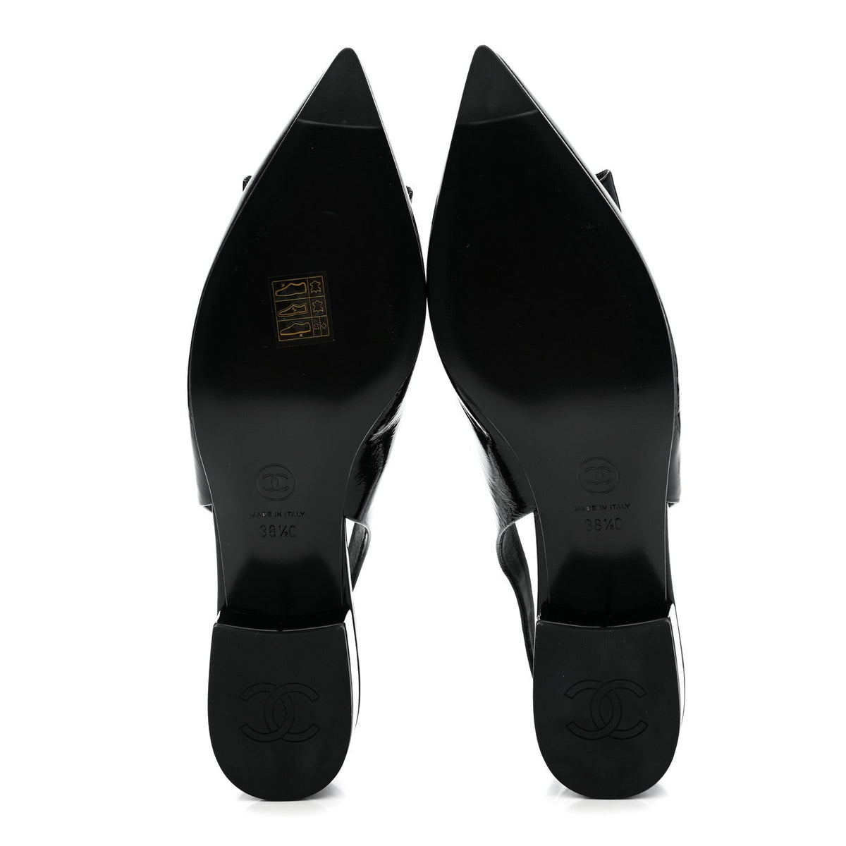 Crumpled Patent Calfskin CC Bow Slingback Pumps 38.5 Black