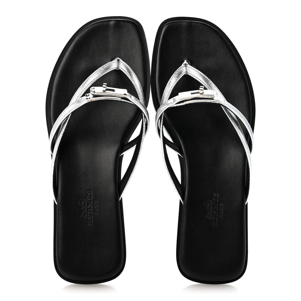 Metallic Goatskin Miss Sandals 36 Gris Argente
