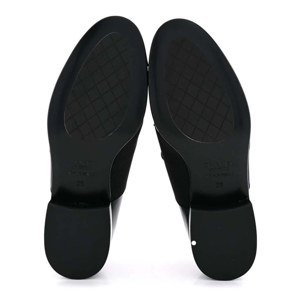 Calfskin Elastic Lace Up Cap Toe CC Loafers 36 Black