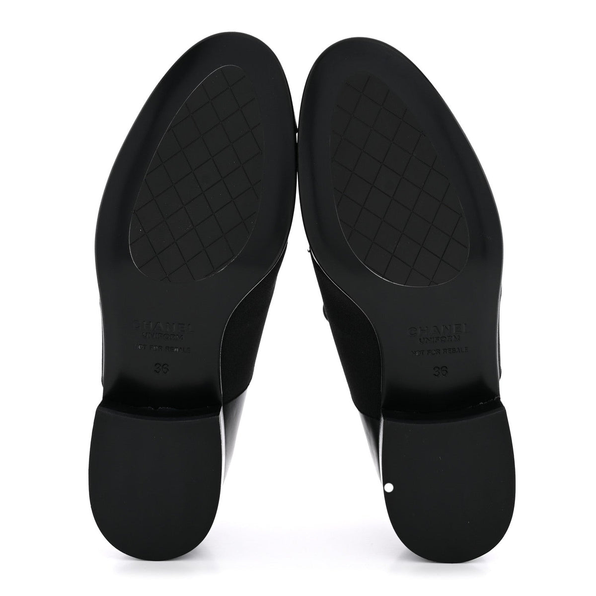 Calfskin Elastic Lace Up Cap Toe CC Loafers 36 Black