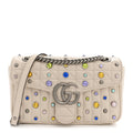 Calfskin Crystal Matelasse Aria Small GG Marmont Shoulder Bag Mystic White Multicolor