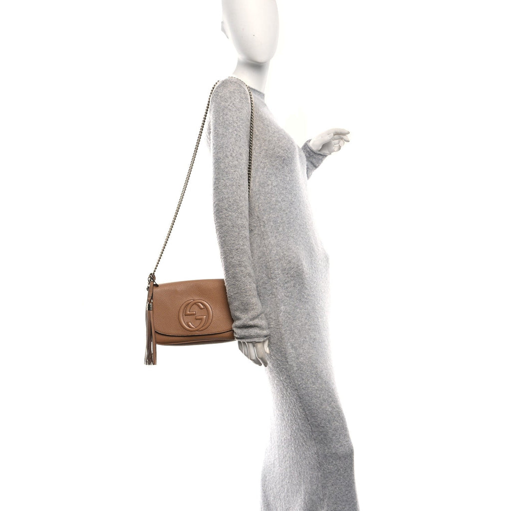 Pebbled Calfskin Medium Soho Flap Crossbody Camelia