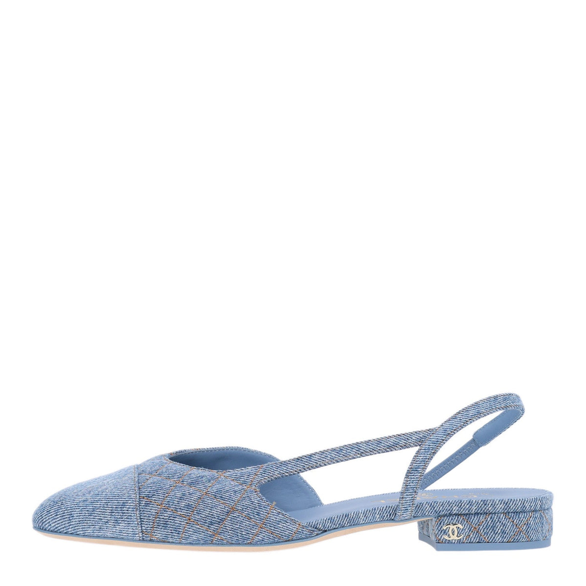 Denim Quilted Cap Toe CC Slingback Flats 40 Light Blue