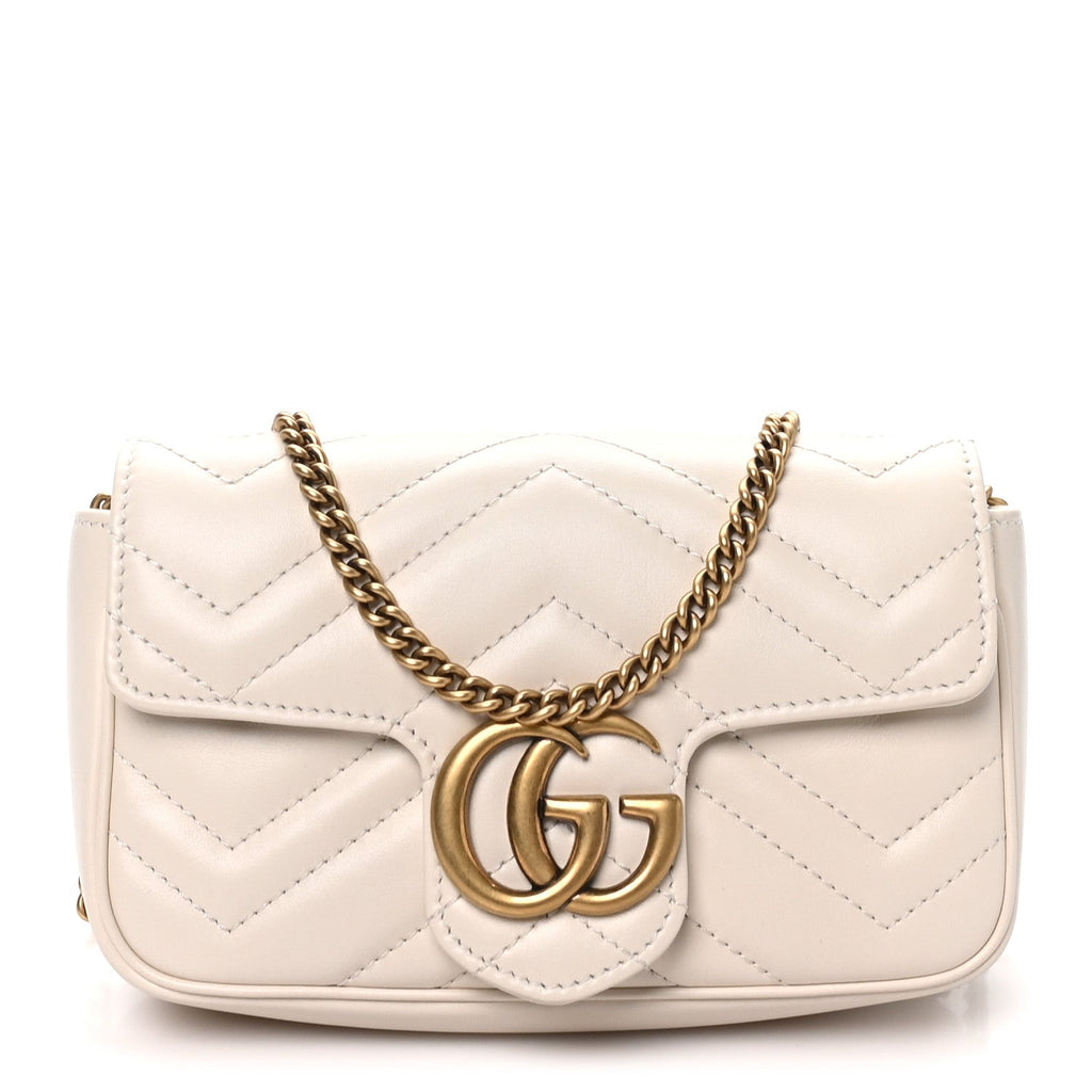 Calfskin Matelasse Super Mini GG Marmont Shoulder Bag White