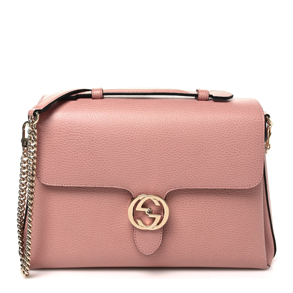 Dollar Calfskin Medium Interlocking G Top Handle Shoulder Bag Soft Pink