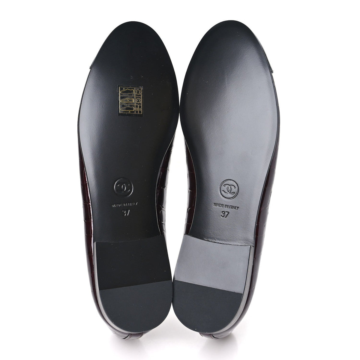 Patent Calfskin Crocodile Embossed Ballerina Flats 37 Dark Burgundy Black