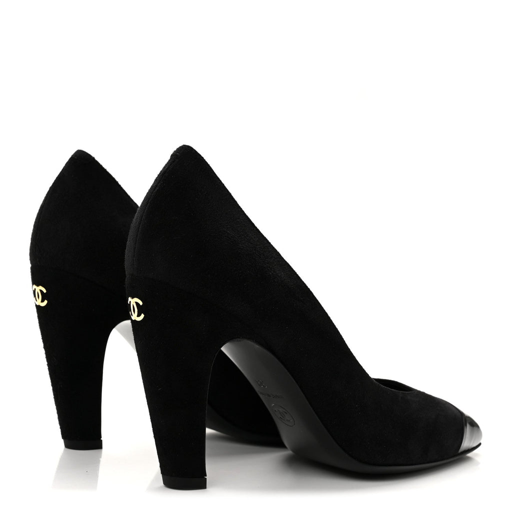 Suede Patent Calfskin Cap Toe CC Pumps 39 Black