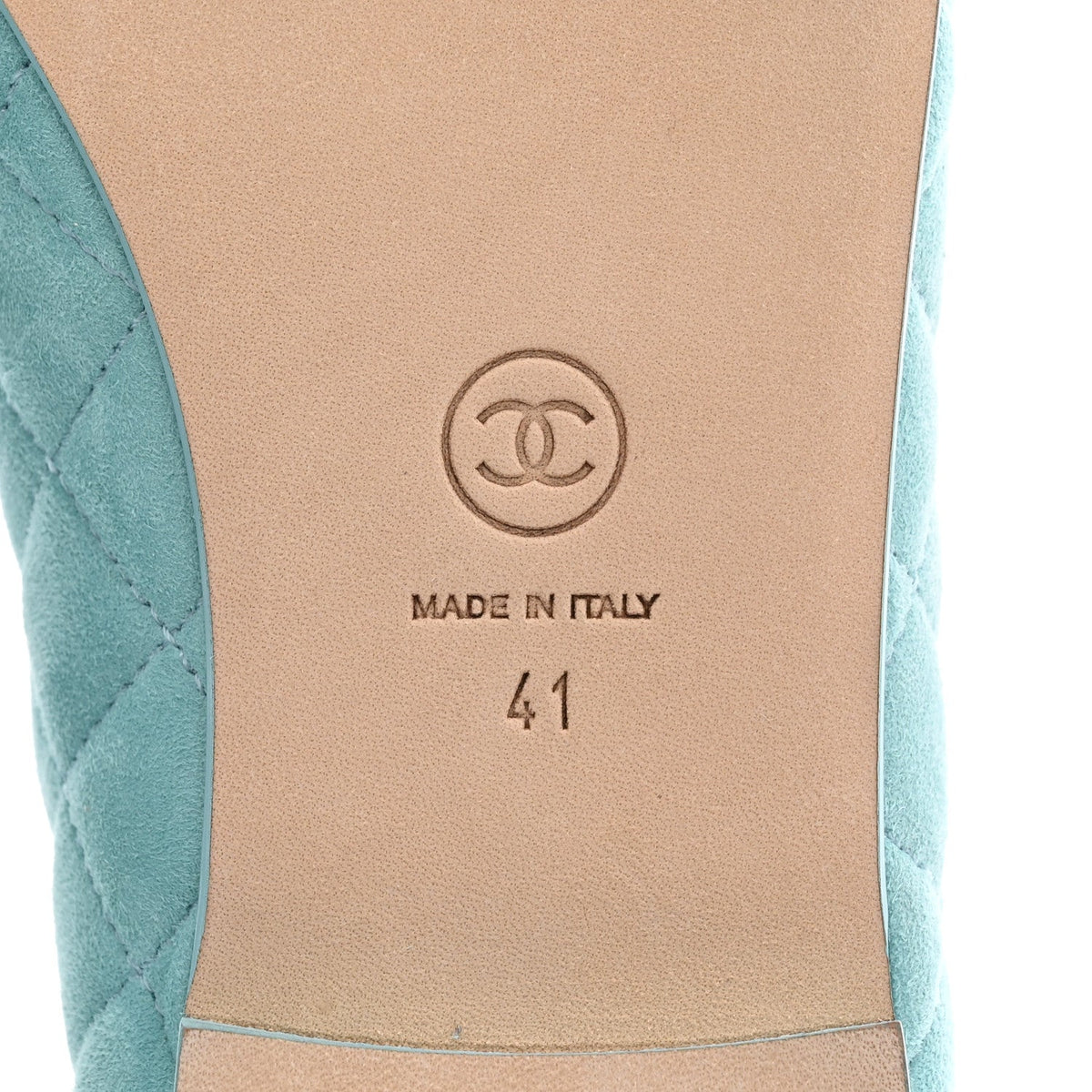 Suede Calfskin Quilted Cap Toe CC Ballerina Flats 41 Light Blue