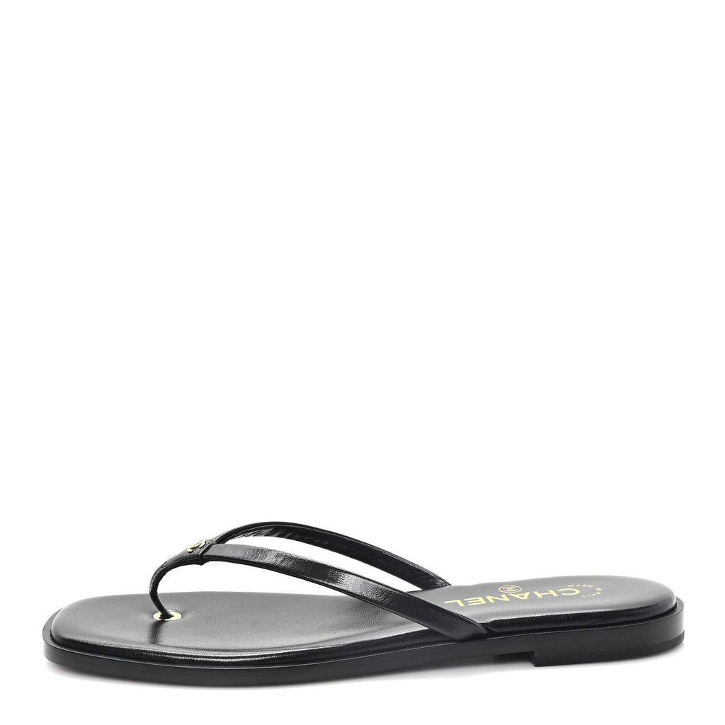Goatskin CC Times Square Thong Sandals 39 Black