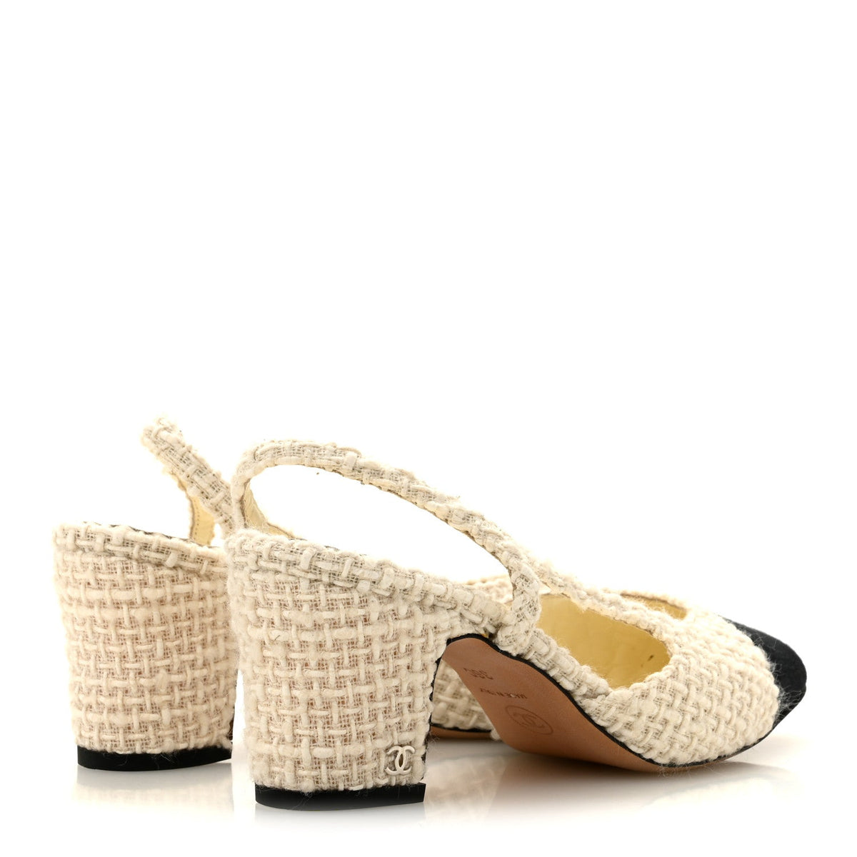 Tweed Cap Toe CC Slingback Pumps 36 Ivory Black