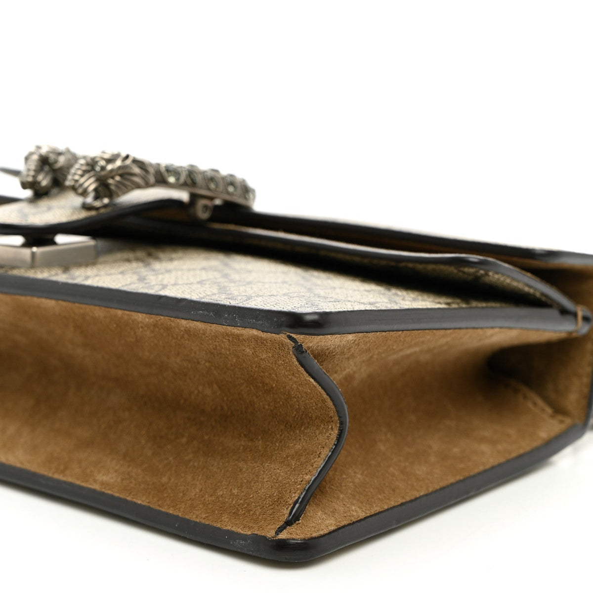 GG Supreme Monogram Suede Crystal Small Dionysus Shoulder Bag Beige Ebony Taupe
