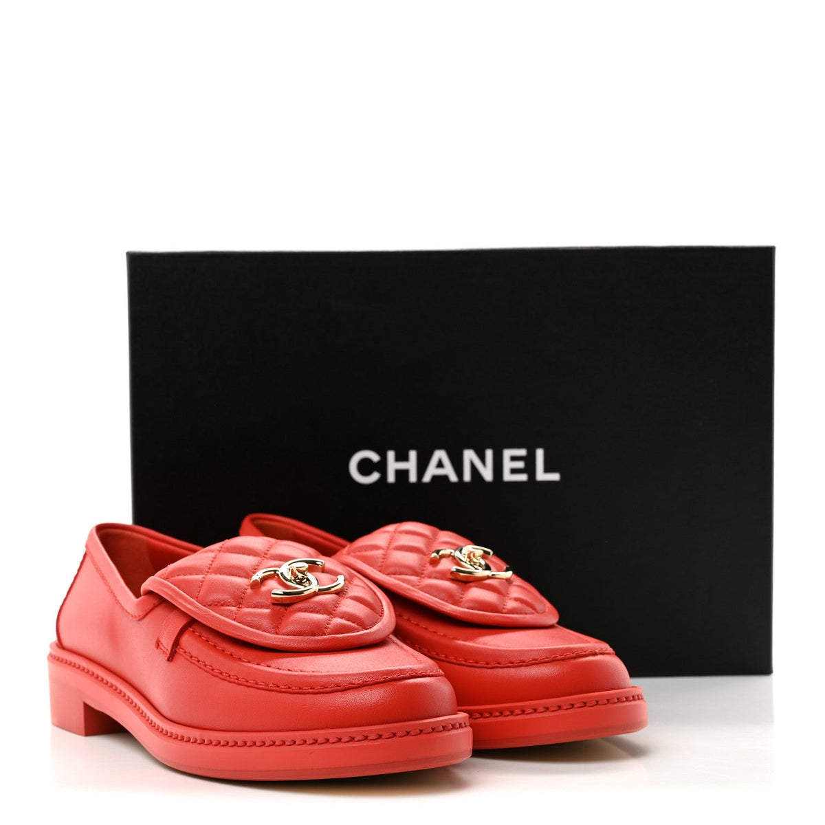 Lambskin Quilted CC Turnlock Loafers 37.5 Red