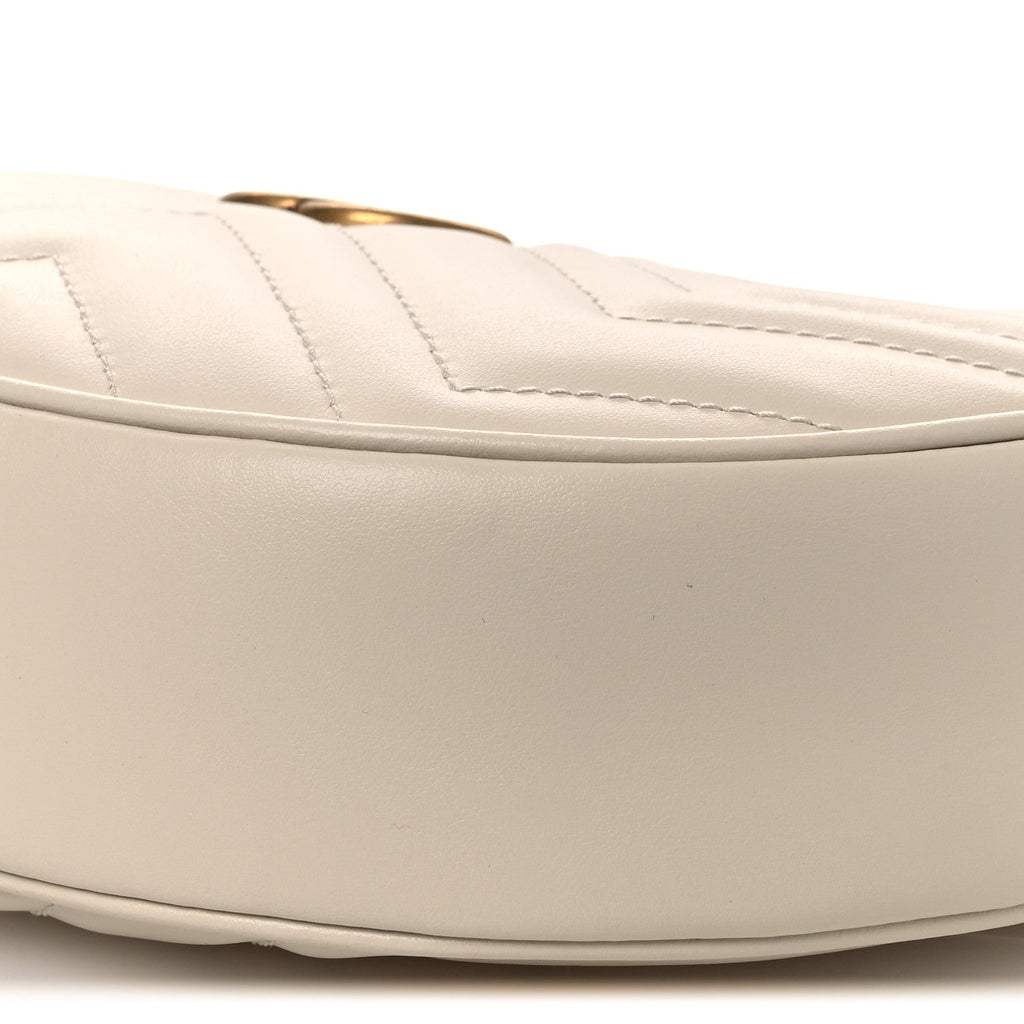 Calfskin Matelasse Chevron Mini GG Marmont Half Moon Hobo Mystic White