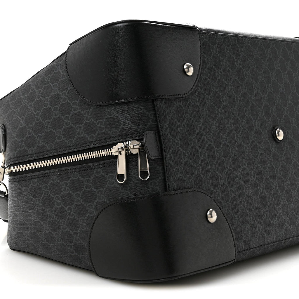 GG Supreme Monogram Azalea Calfskin Retro Interlocking G Large Duffle Bag Black Grey