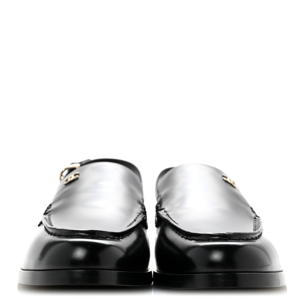 Shiny Calfskin Slingback Loafers 39.5 Black