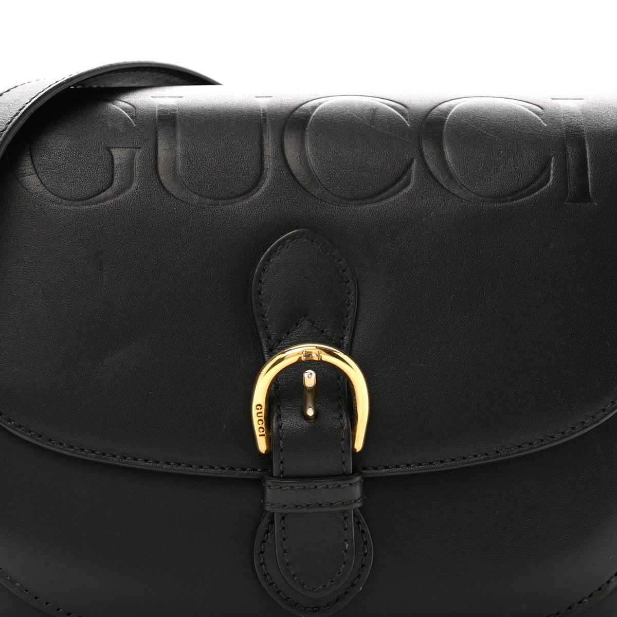Charisma Calfskin Gucci Embossed Shoulder Flap Bag Black