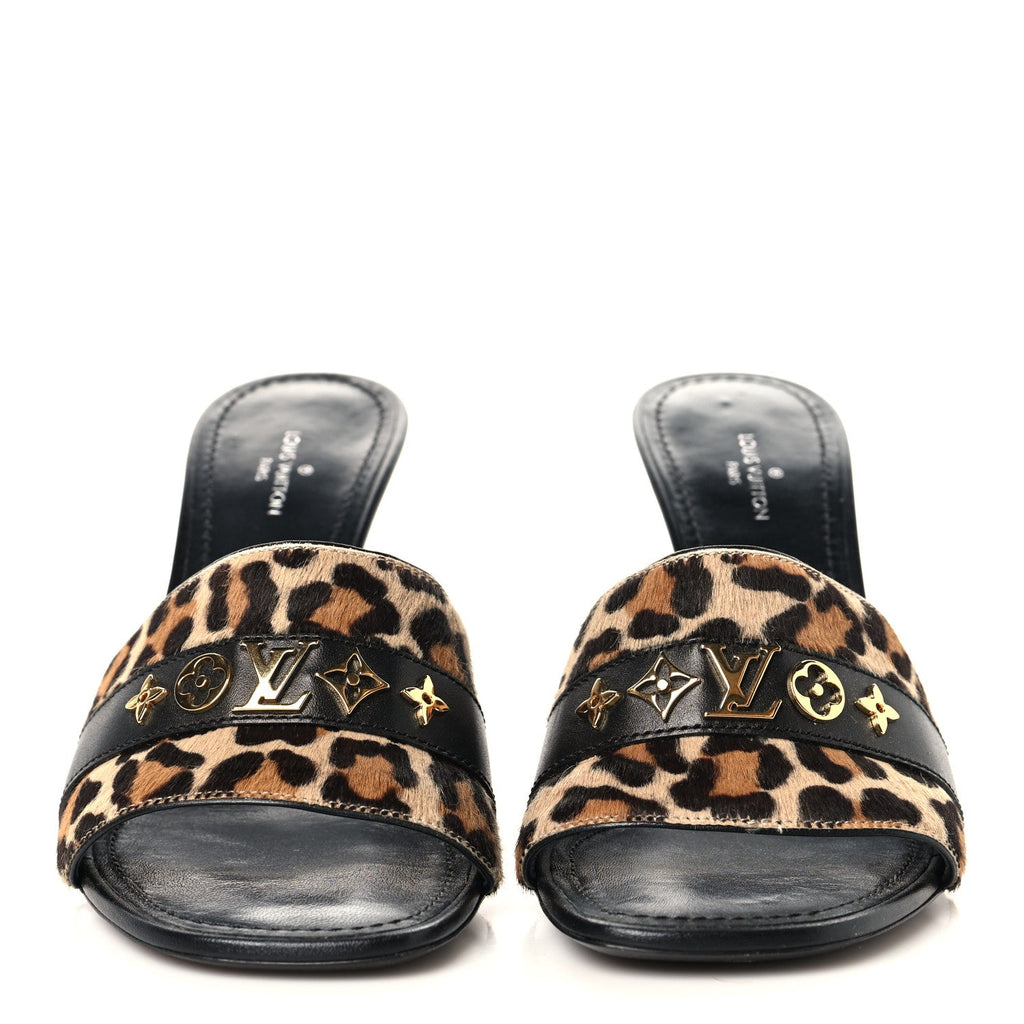 Calfskin Pony Hair Leopard Revival Mules 37 Brown