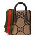 Monogram Jumbo GG Textured Dollar Calfskin Web Mini Vertical Tote Camel Ebony New Acero